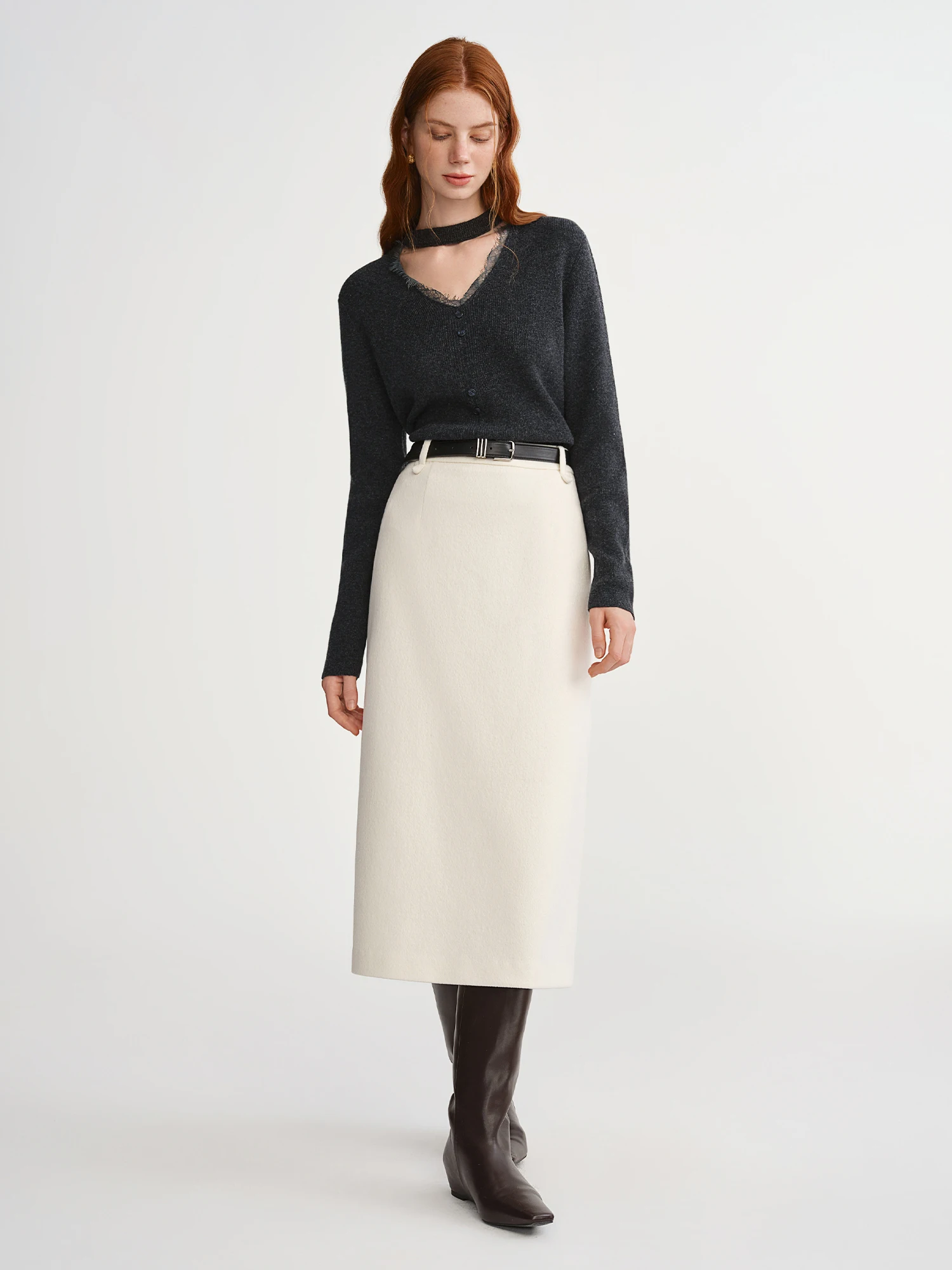 DUSHU Classic Long and Short Elastic Waist A-line Skirt 2025 Winter Skirt for Women Solid Simple Commuting Office Ladies College