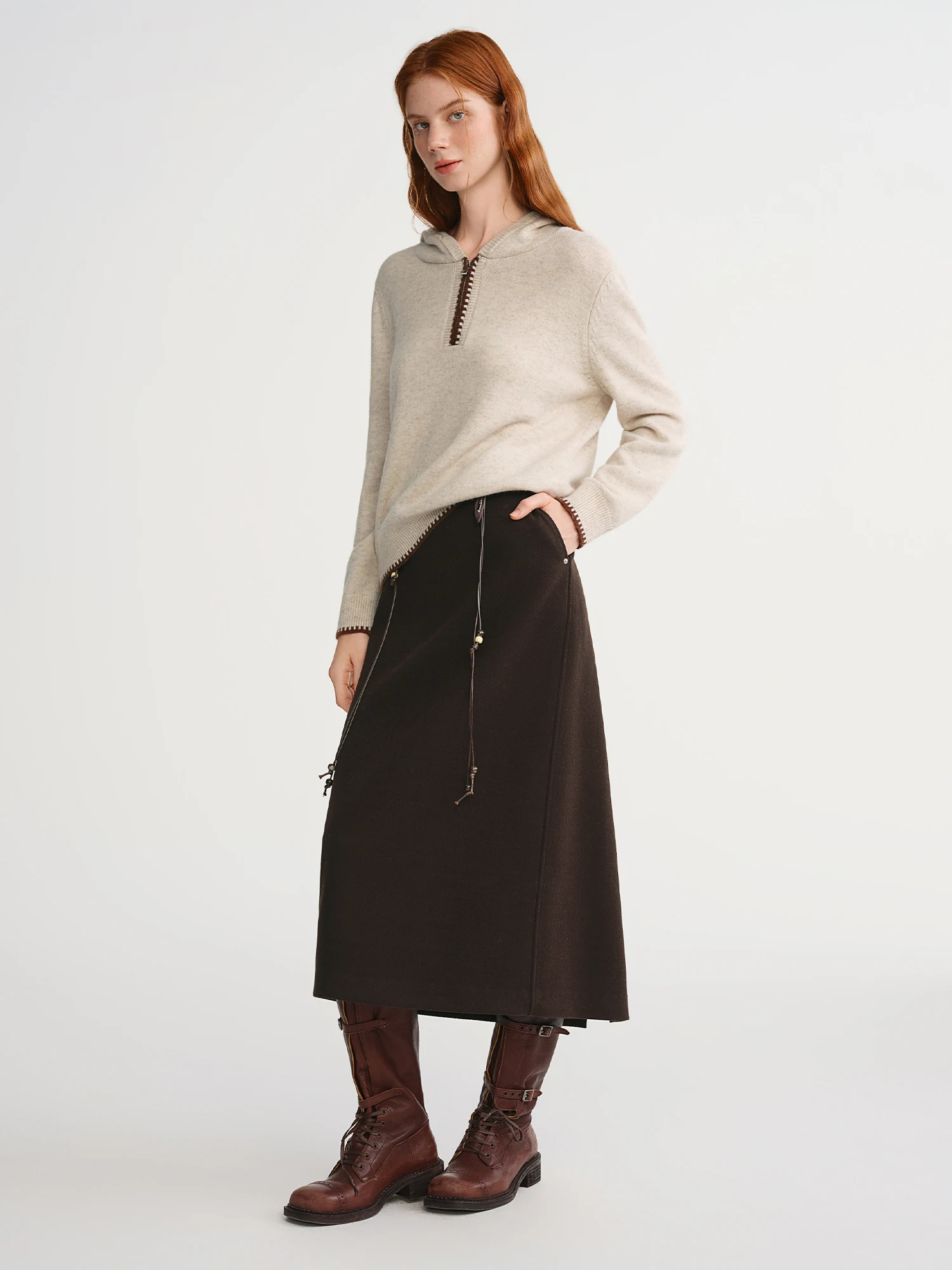 DUSHU Classic Long and Short Elastic Waist A-line Skirt 2025 Winter Skirt for Women Solid Simple Commuting Office Ladies College