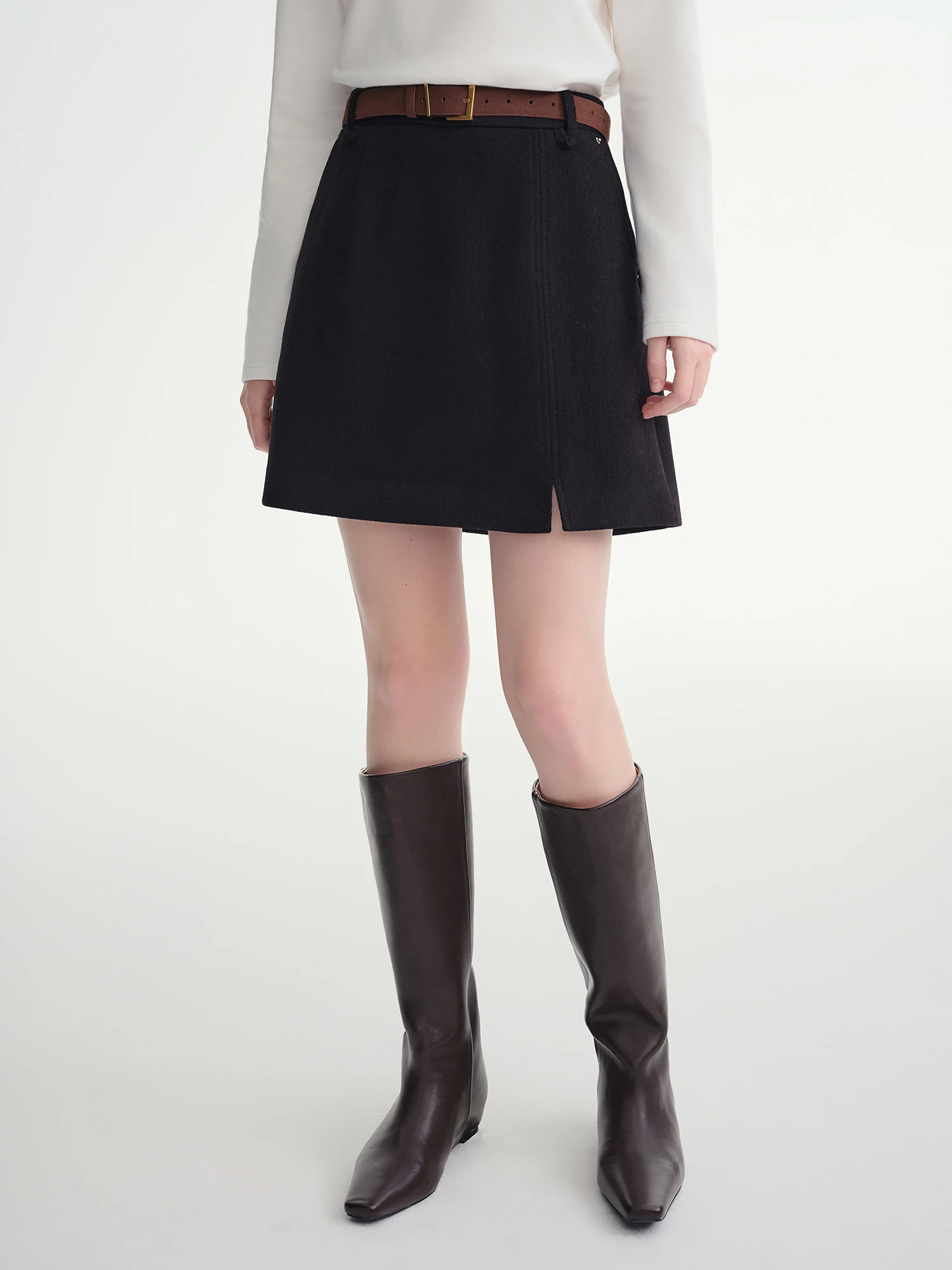 DUSHU Classic Long and Short Elastic Waist A-line Skirt 2025 Winter Skirt for Women Solid Simple Commuting Office Ladies College