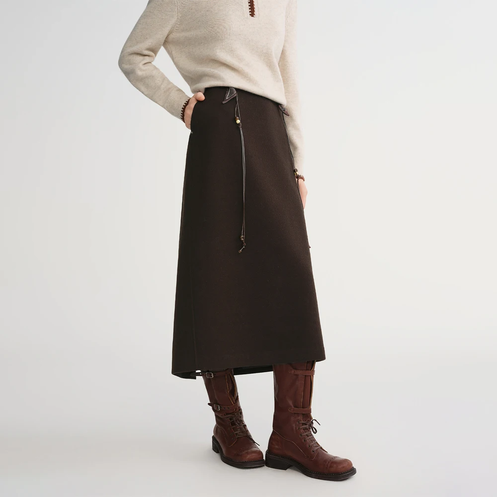 DUSHU Classic Long and Short Elastic Waist A-line Skirt 2025 Winter Skirt for Women Solid Simple Commuting Office Ladies College