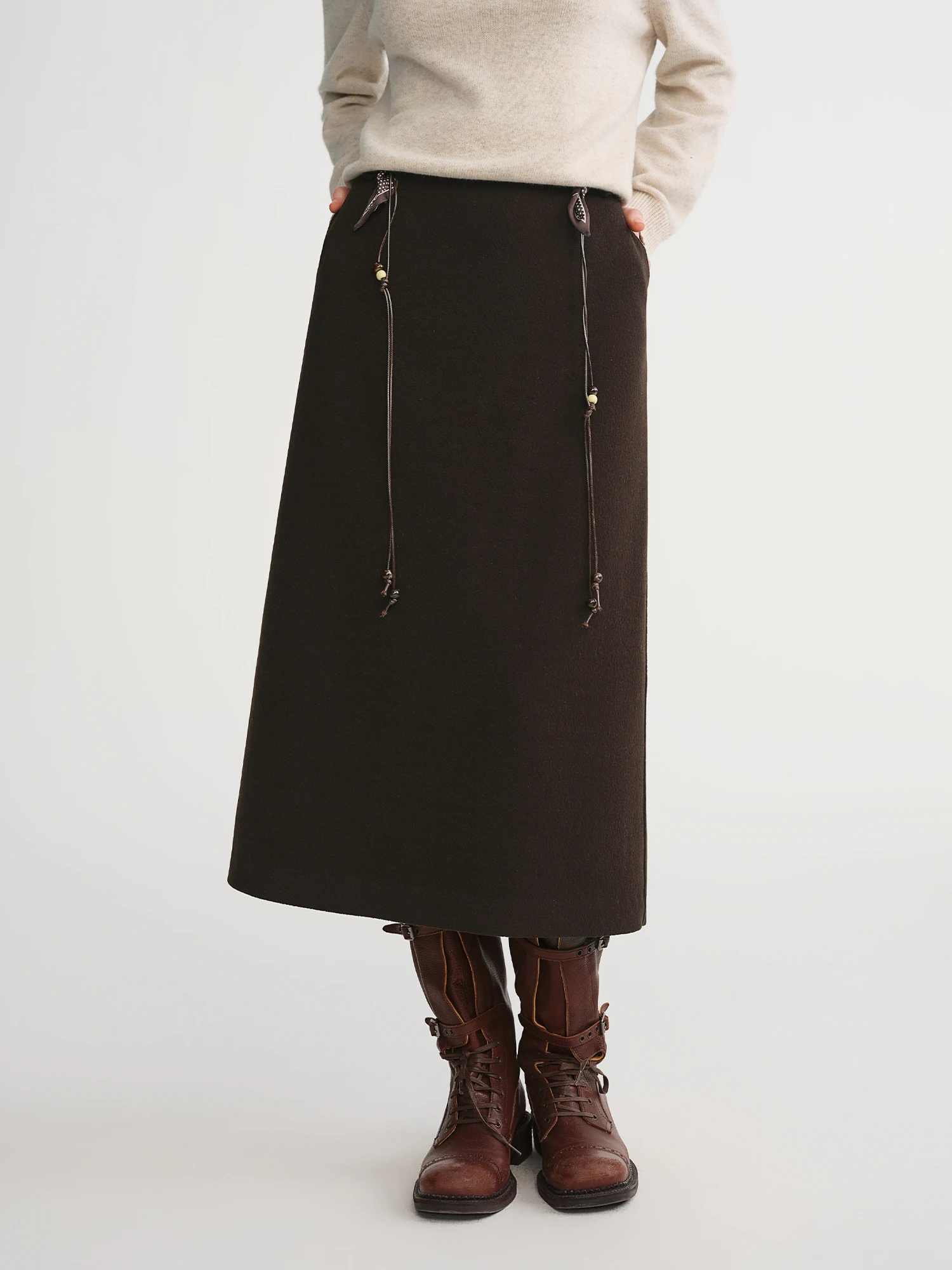 DUSHU Classic Long and Short Elastic Waist A-line Skirt 2025 Winter Skirt for Women Solid Simple Commuting Office Ladies College