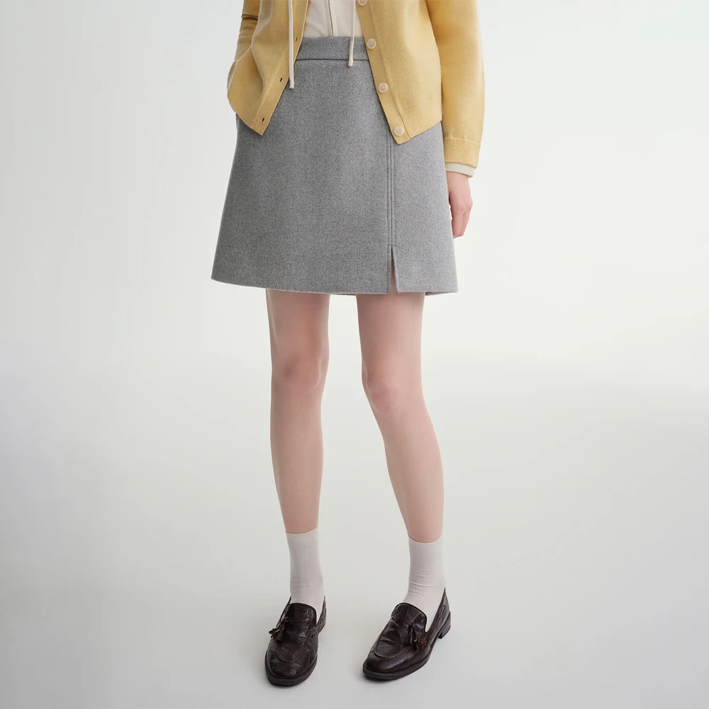DUSHU Classic Long and Short Elastic Waist A-line Skirt 2025 Winter Skirt for Women Solid Simple Commuting Office Ladies College