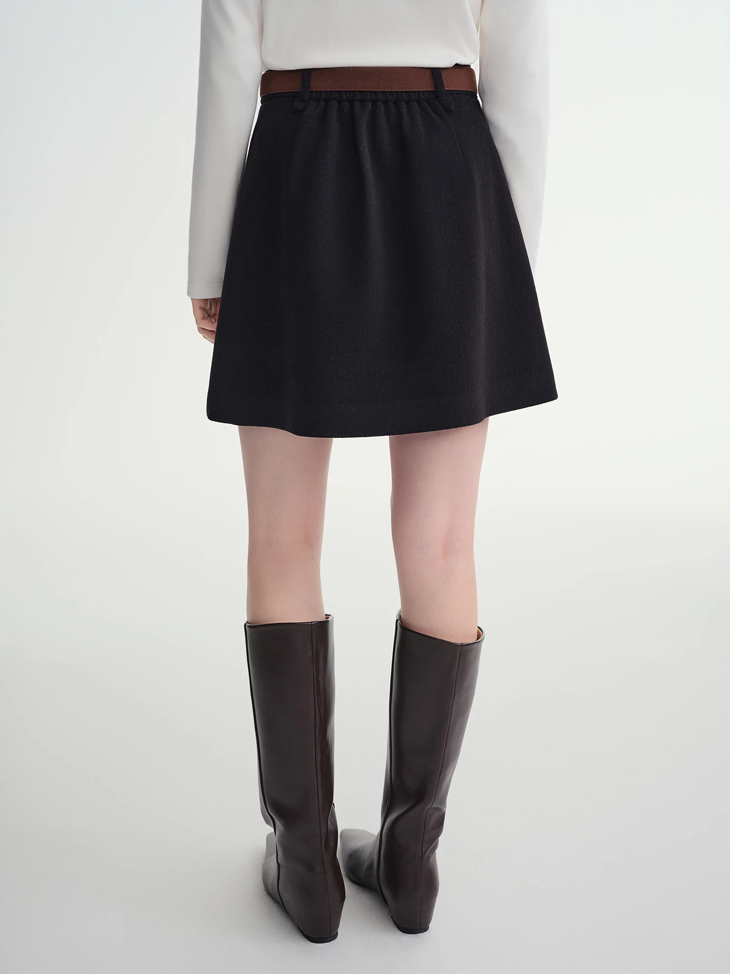 DUSHU Classic Long and Short Elastic Waist A-line Skirt 2025 Winter Skirt for Women Solid Simple Commuting Office Ladies College