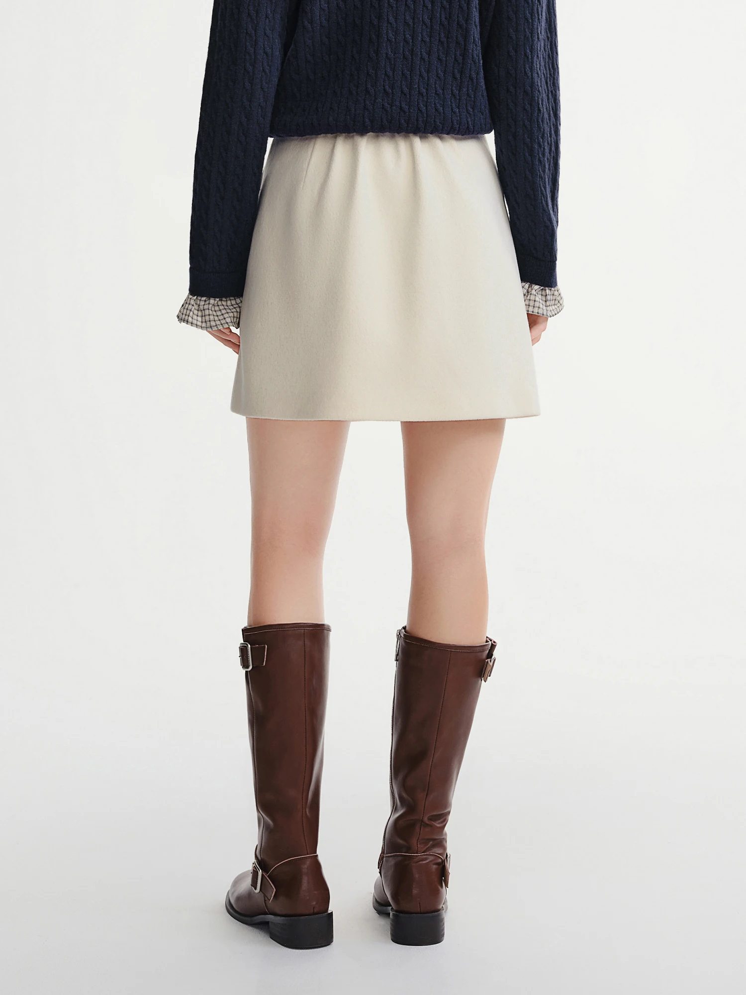 DUSHU Classic Long and Short Elastic Waist A-line Skirt 2025 Winter Skirt for Women Solid Simple Commuting Office Ladies College