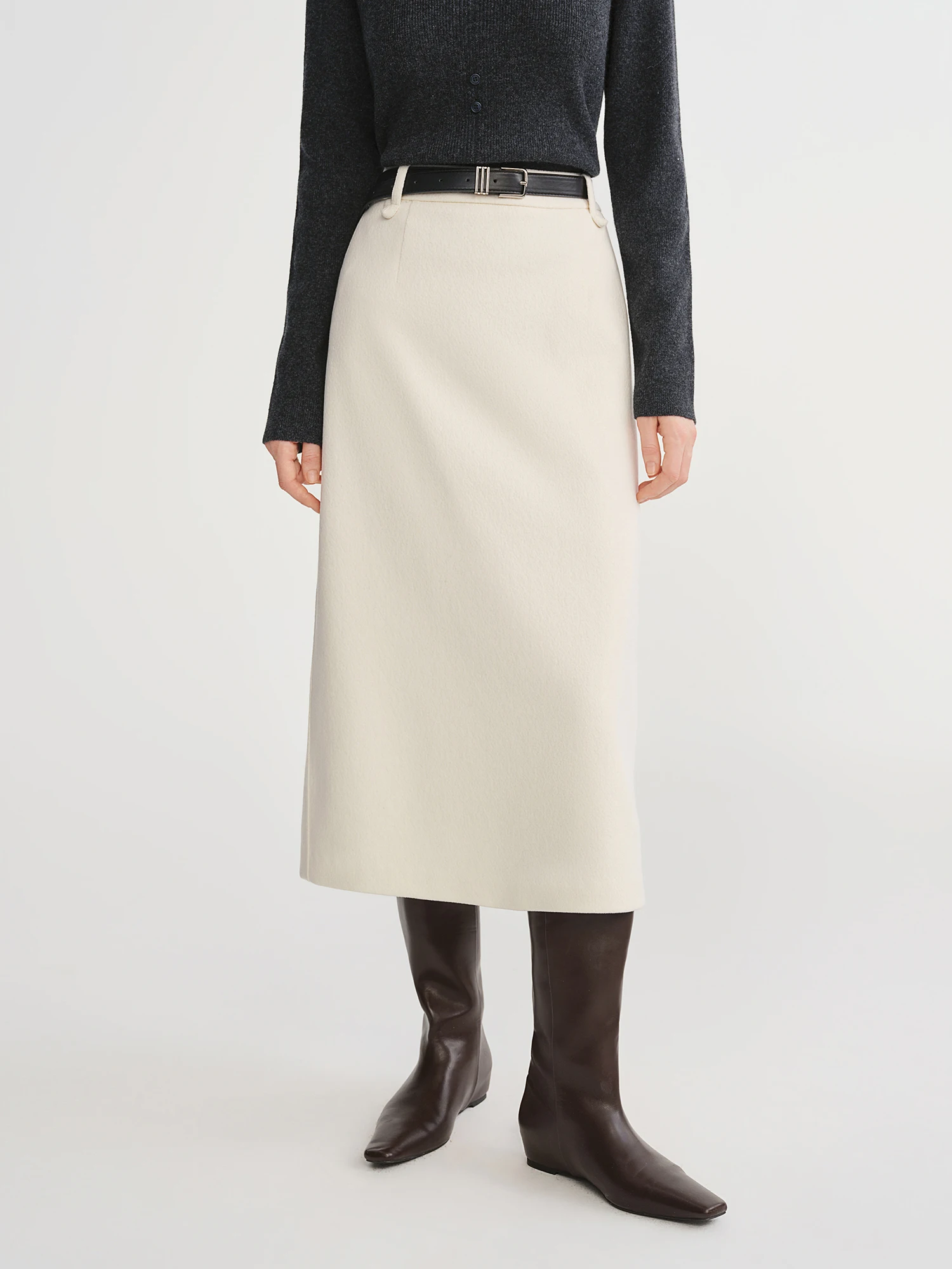 DUSHU Classic Long and Short Elastic Waist A-line Skirt 2025 Winter Skirt for Women Solid Simple Commuting Office Ladies College
