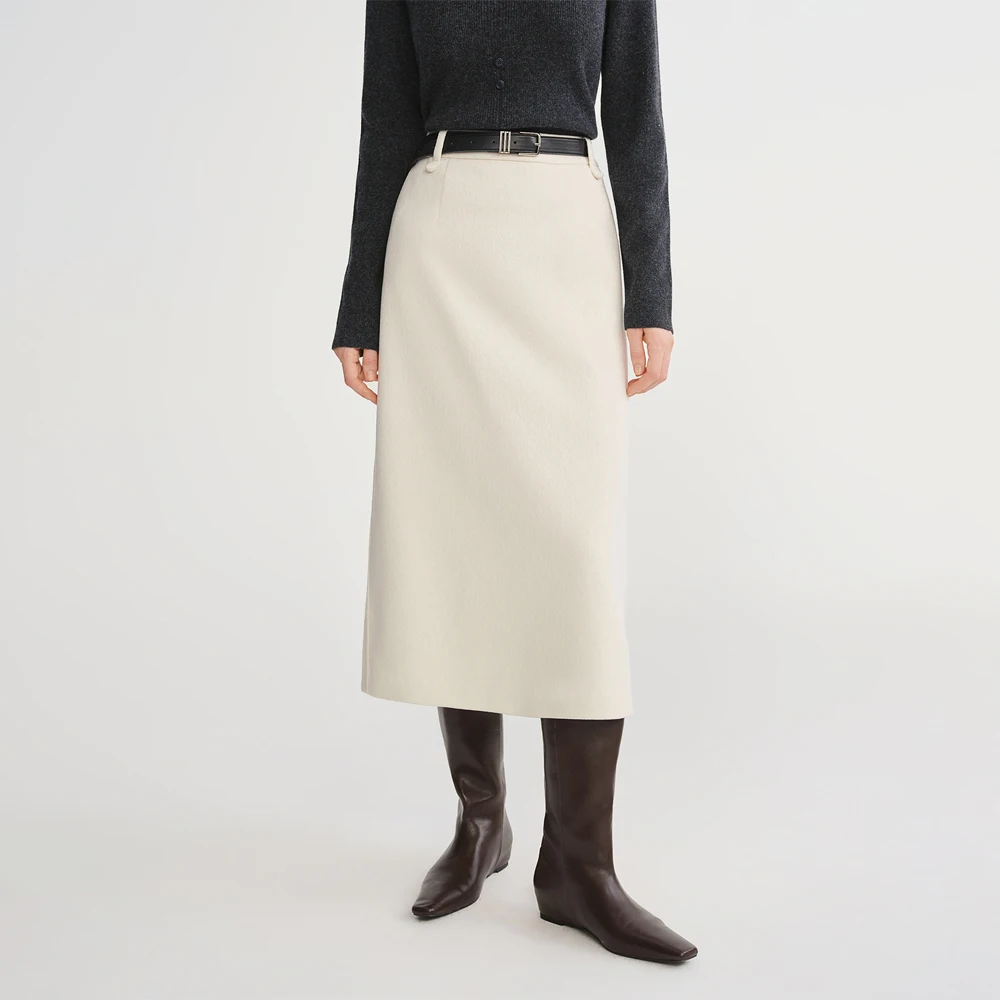 DUSHU Classic Long and Short Elastic Waist A-line Skirt 2025 Winter Skirt for Women Solid Simple Commuting Office Ladies College