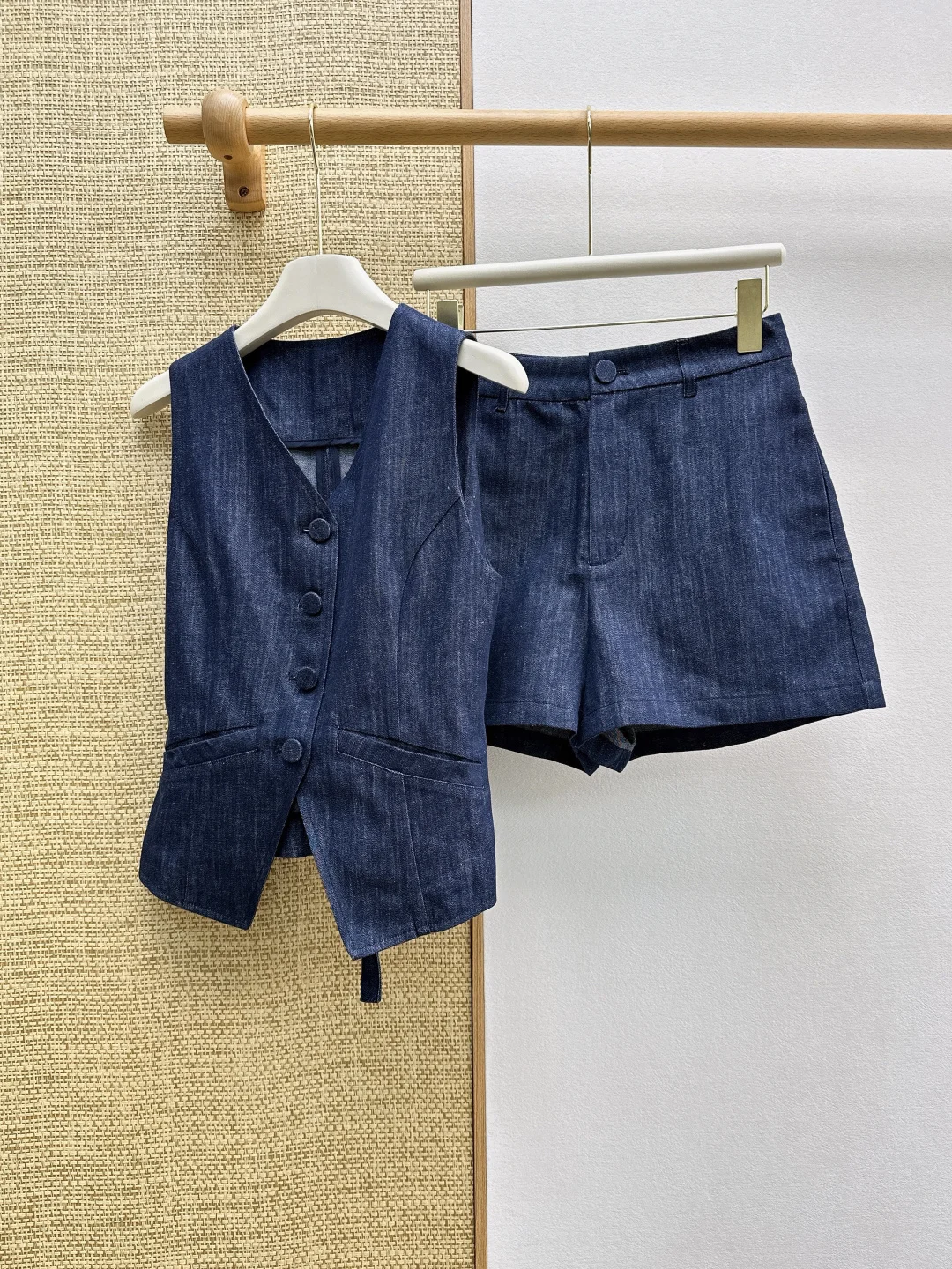 Early autumn linen lapel single breasted shirt loose shorts two-piece set elegant classic retro casual women's set