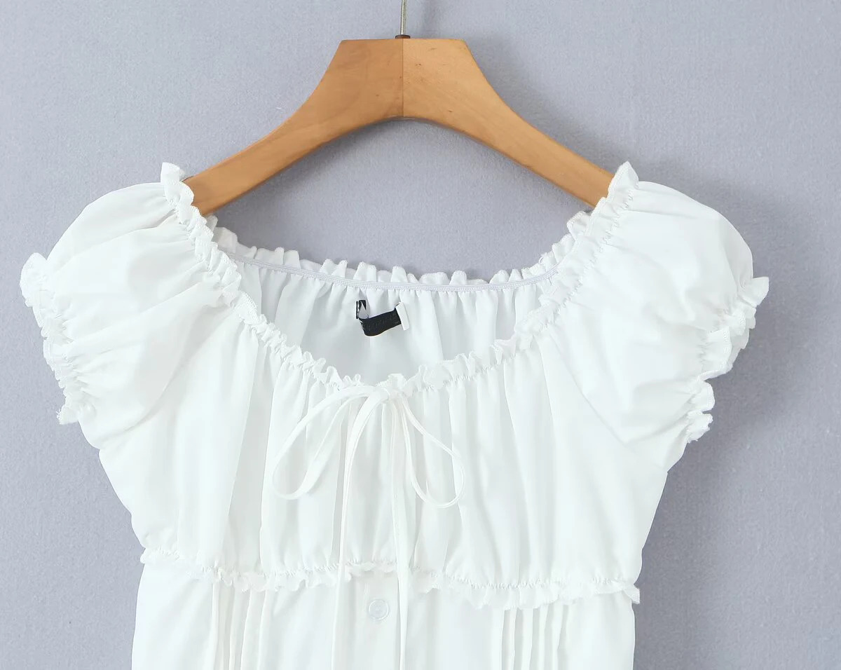 YENKYE French Style Sweet White Shirts For Beautiful Girls Front Button Vintage Puff Sleeve Slim Holiday Summer Tops 2026