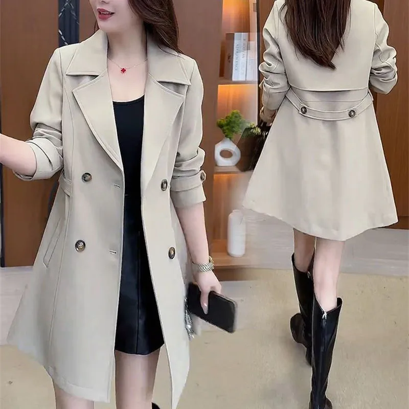 Fashion Design Thanks Mid Length Suit Jacket Ladies Blazer 2026 New Spring Autumn Double Breasted Casual Suit Windbreaker Coat