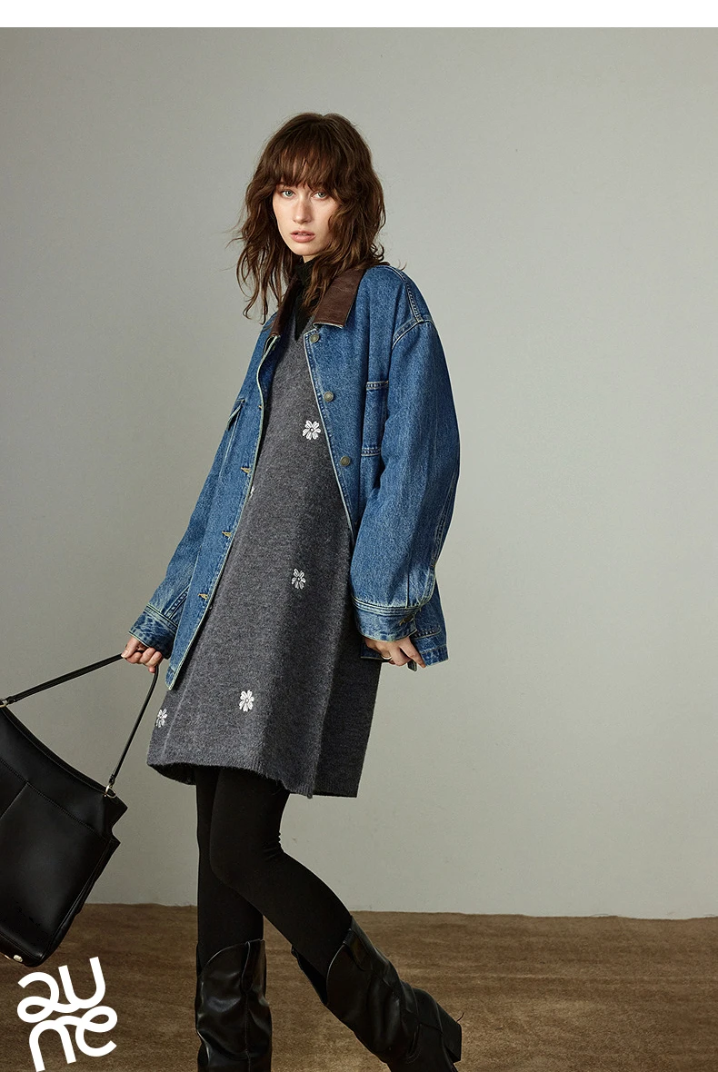 TOYOUTH Women Dresses 2025 Winter New Sleeveless Tank Dress Arctic Fleece Embroidered V-neck Knitted Dress