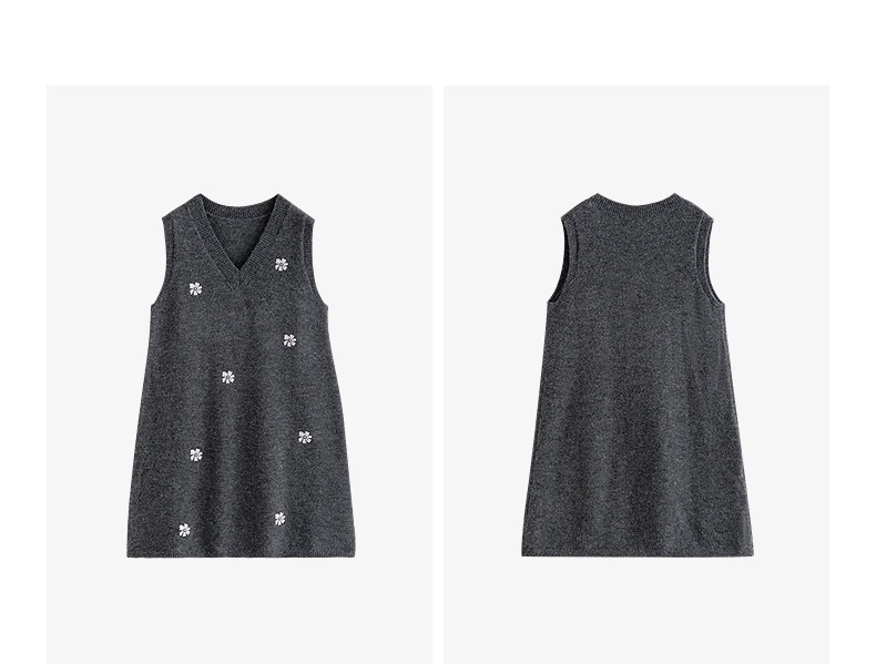 TOYOUTH Women Dresses 2025 Winter New Sleeveless Tank Dress Arctic Fleece Embroidered V-neck Knitted Dress