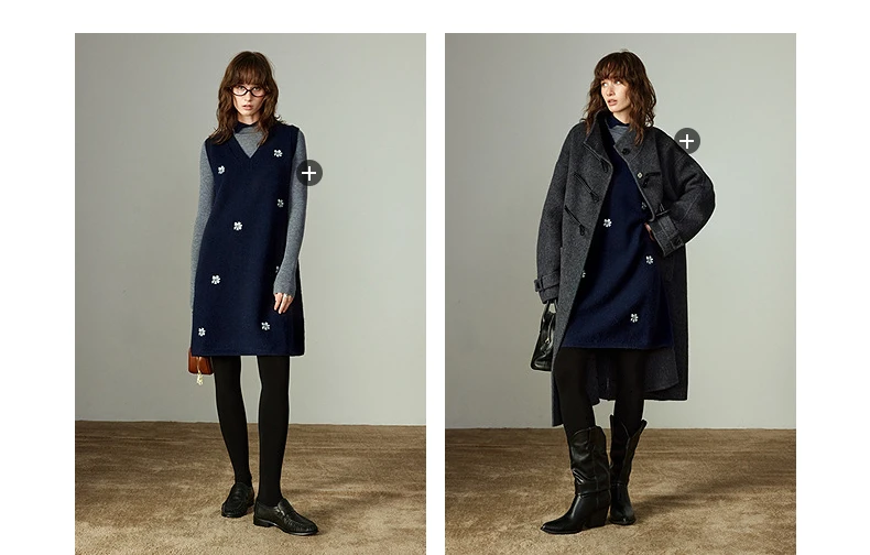TOYOUTH Women Dresses 2025 Winter New Sleeveless Tank Dress Arctic Fleece Embroidered V-neck Knitted Dress