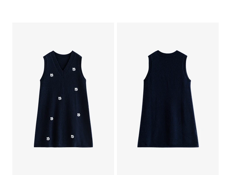 TOYOUTH Women Dresses 2025 Winter New Sleeveless Tank Dress Arctic Fleece Embroidered V-neck Knitted Dress