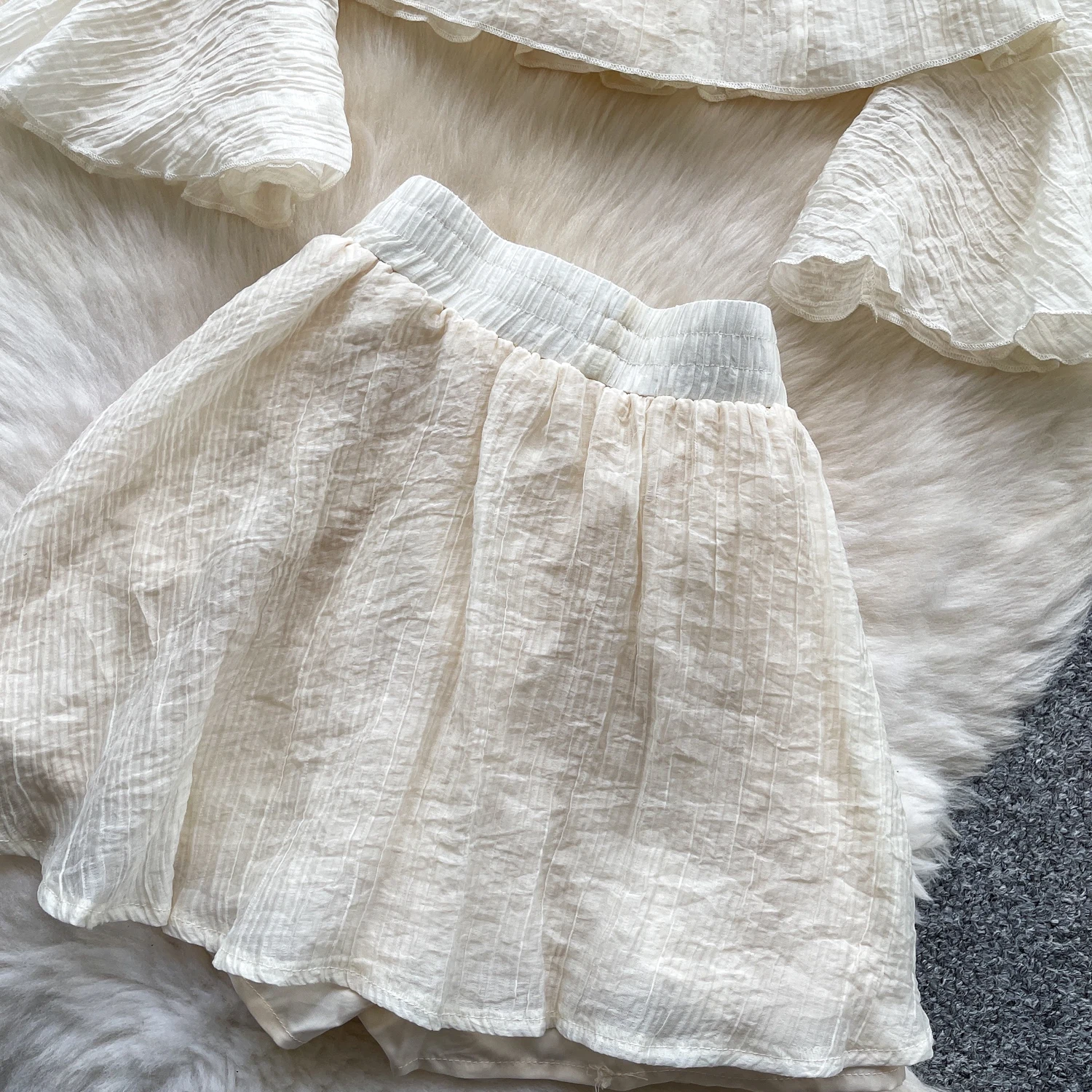 Chic vintage ruffle chiffon long sleeve Elegant Fairy korean fashion  women clothing Two Piece Set