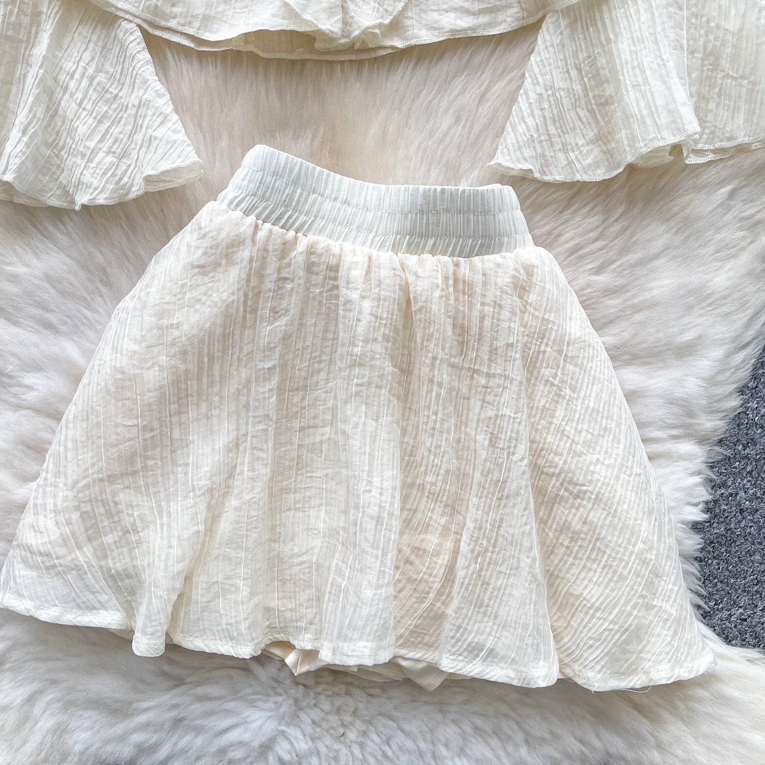 Chic vintage ruffle chiffon long sleeve Elegant Fairy korean fashion  women clothing Two Piece Set