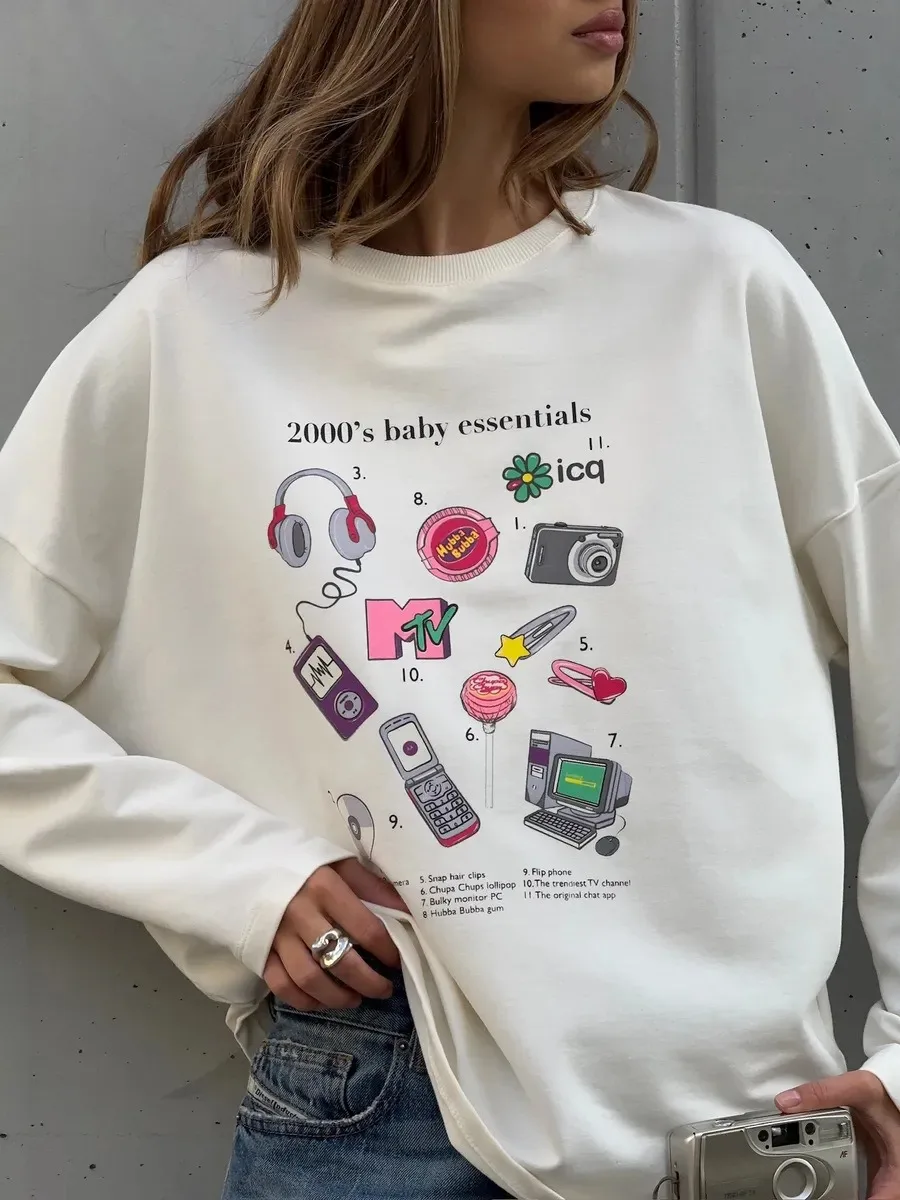 100% Cotton Women's New O-neck Long Sleeve T - Shirt Soft Fabric Oversized Trendy Knot Front Spring Autumn Fashion Printed Tops