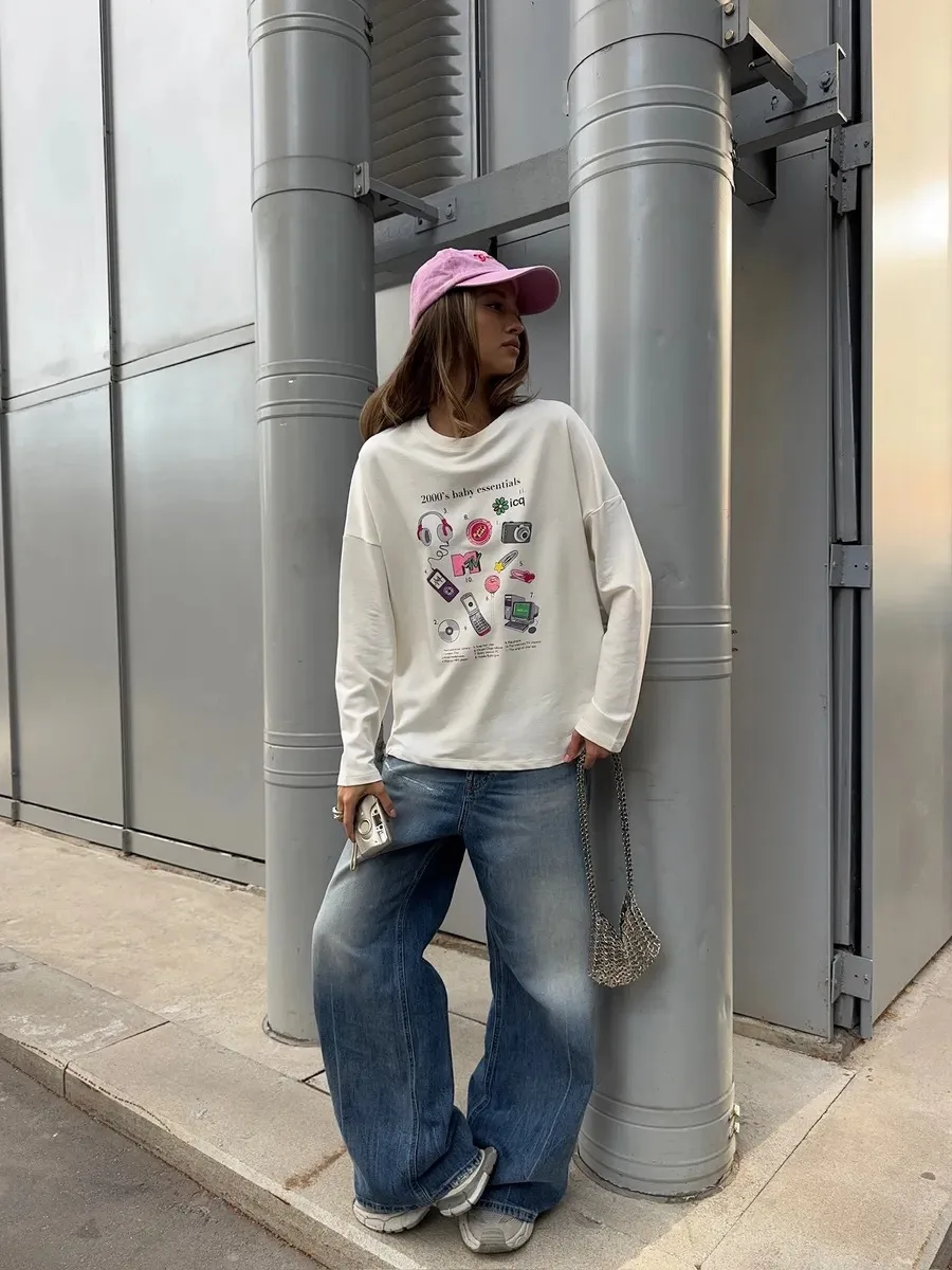 100% Cotton Women's New O-neck Long Sleeve T - Shirt Soft Fabric Oversized Trendy Knot Front Spring Autumn Fashion Printed Tops