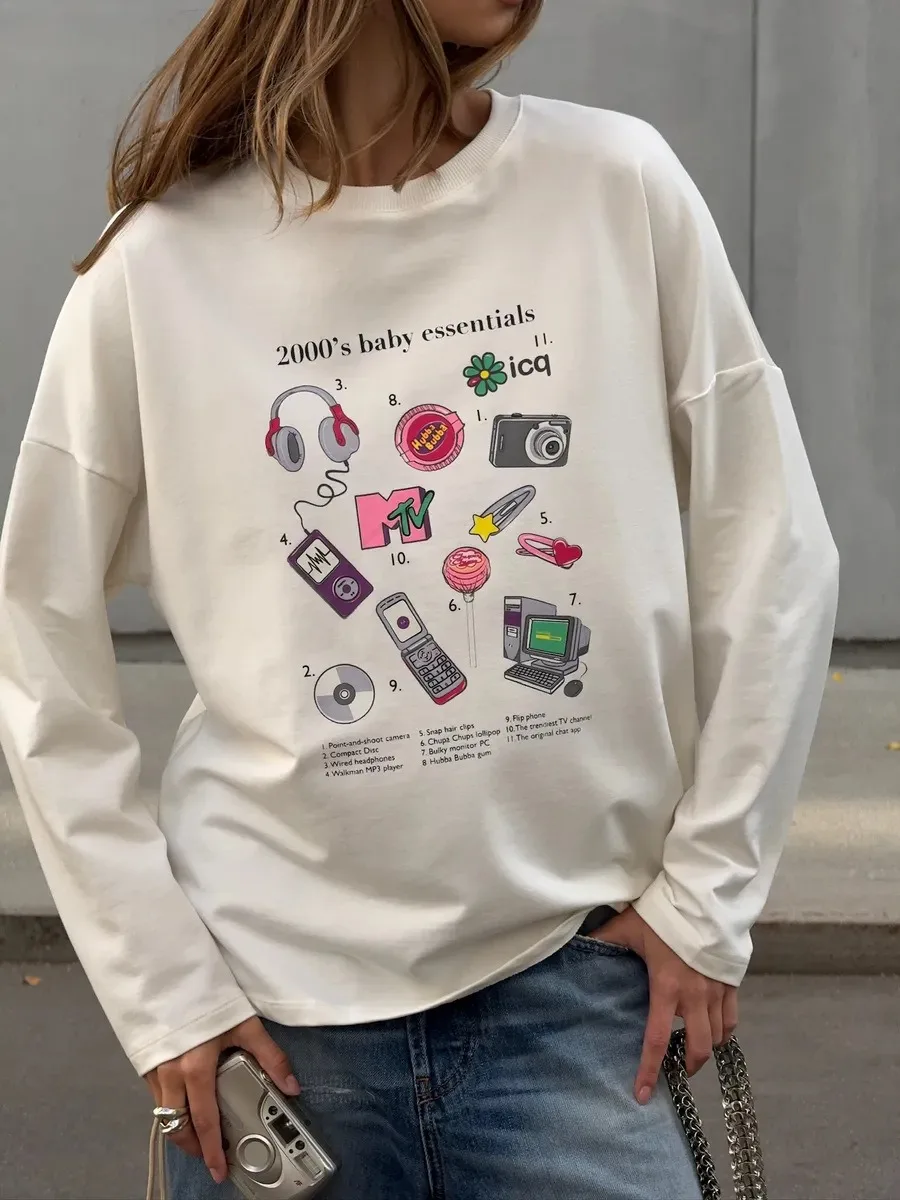 100% Cotton Women's New O-neck Long Sleeve T - Shirt Soft Fabric Oversized Trendy Knot Front Spring Autumn Fashion Printed Tops