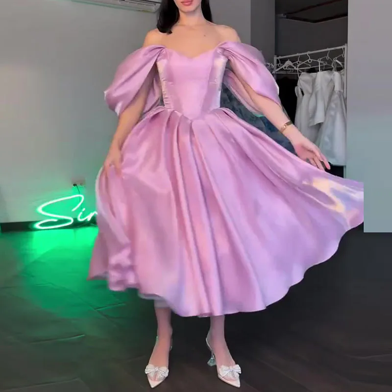 Sexy Strapless Backless Slim Solid Dress Elegant Off Shoulder Satin Evening Dress Women Fashion Hight Waist Formal Party Dress