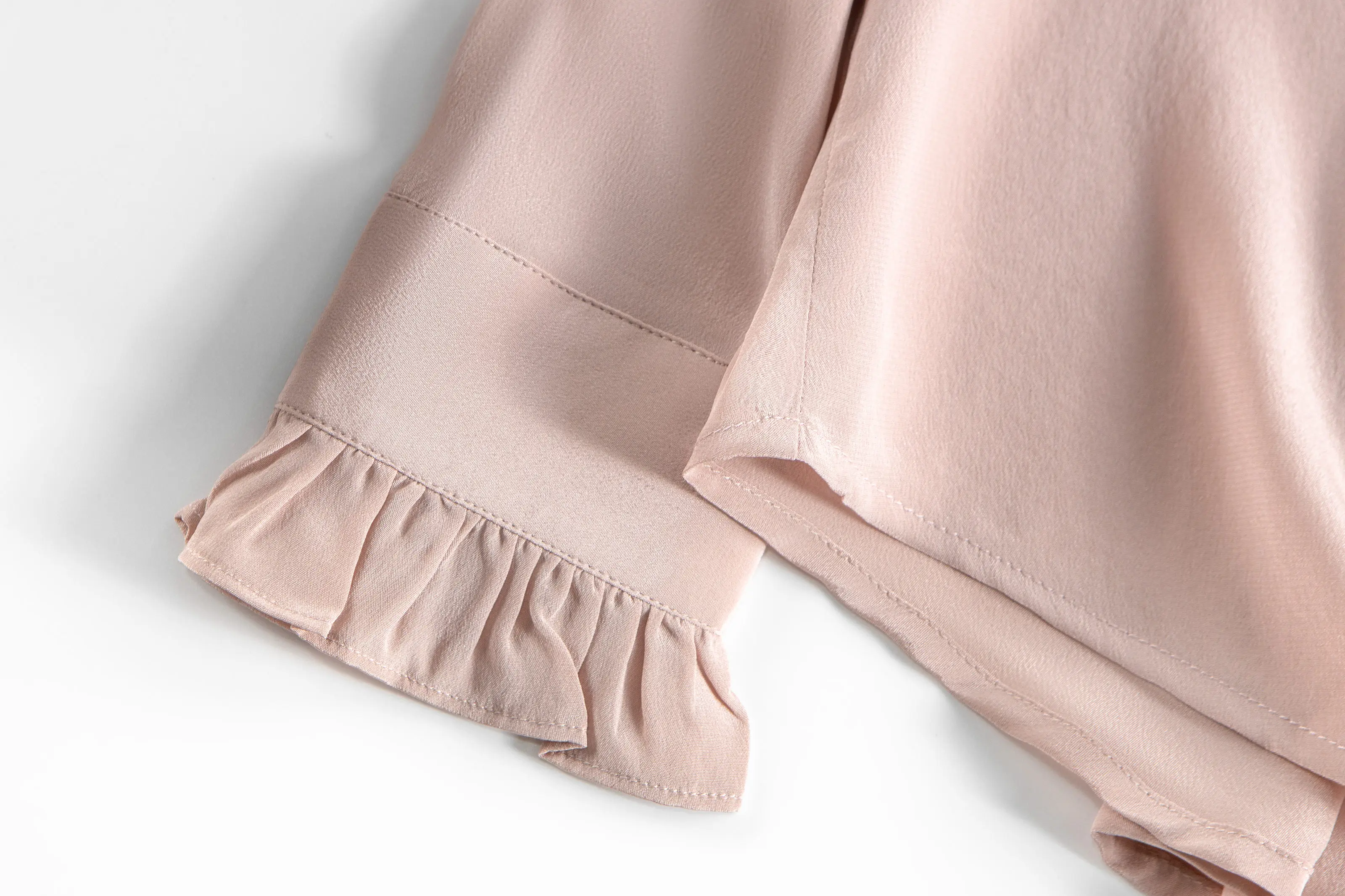 Women's Spring/Autumn New Palace Style 100% Natural Mulberry Silk 03 Crepe De Chine French Solid Long Sleeve Petal Collar Shirt