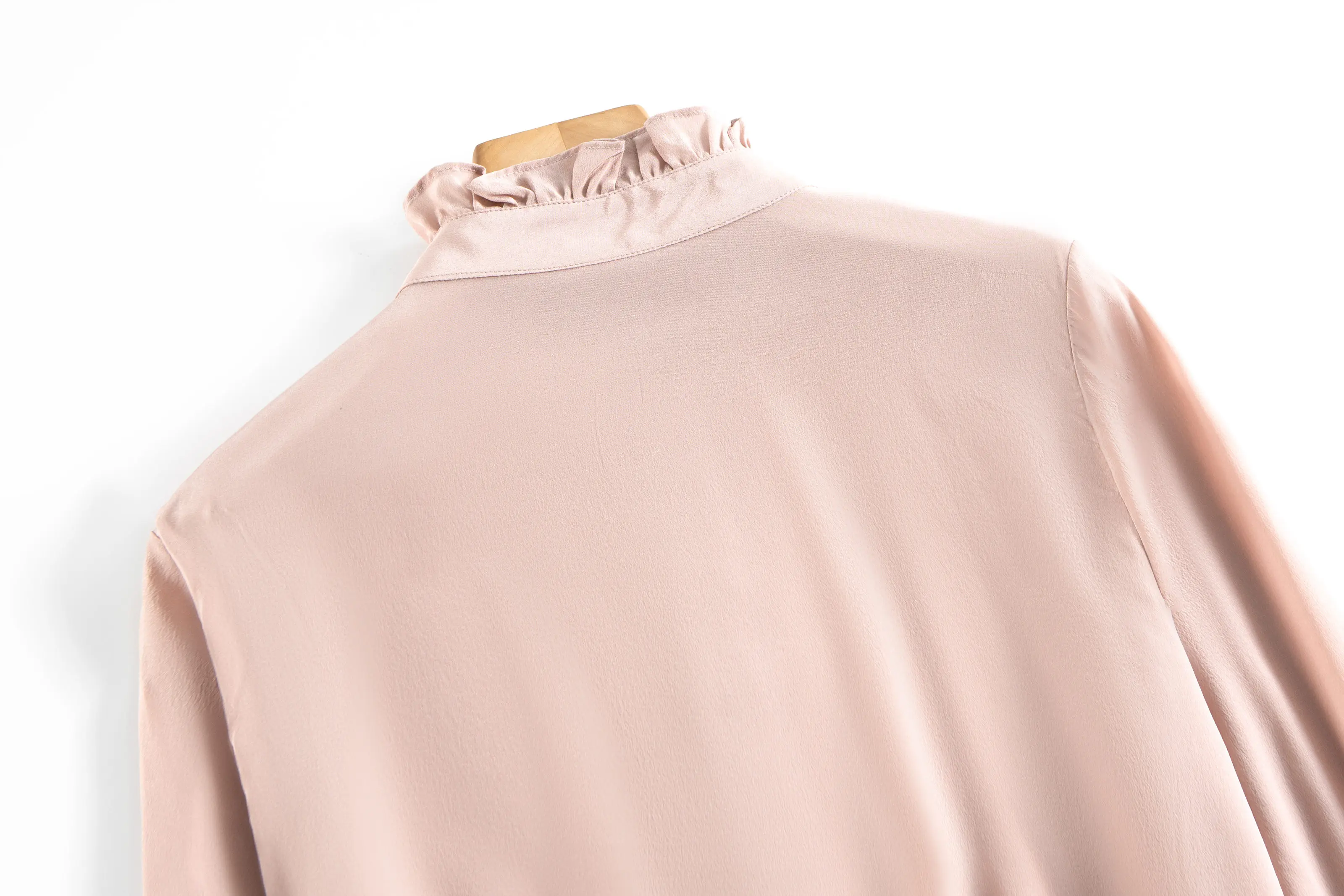 Women's Spring/Autumn New Palace Style 100% Natural Mulberry Silk 03 Crepe De Chine French Solid Long Sleeve Petal Collar Shirt