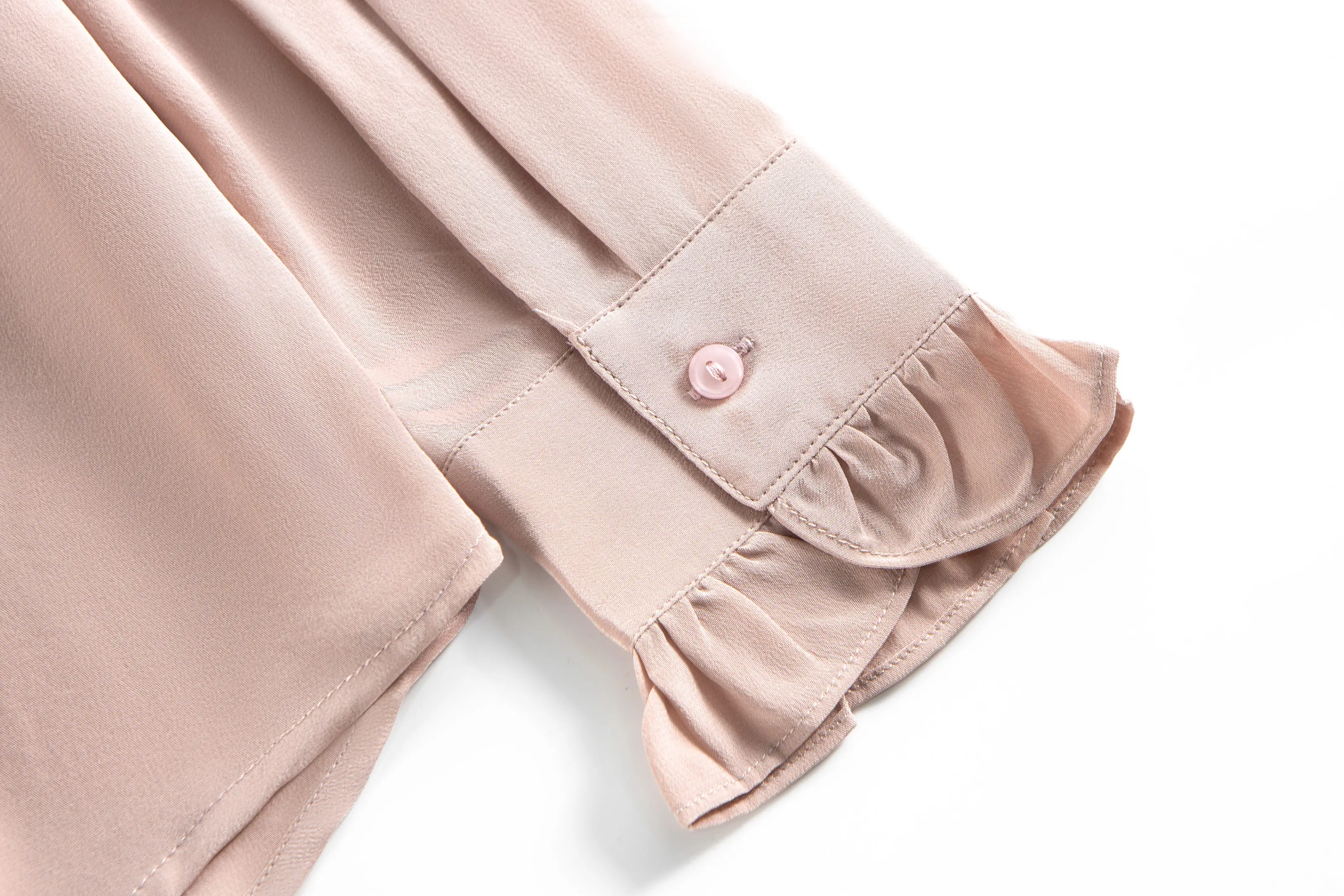 Women's Spring/Autumn New Palace Style 100% Natural Mulberry Silk 03 Crepe De Chine French Solid Long Sleeve Petal Collar Shirt