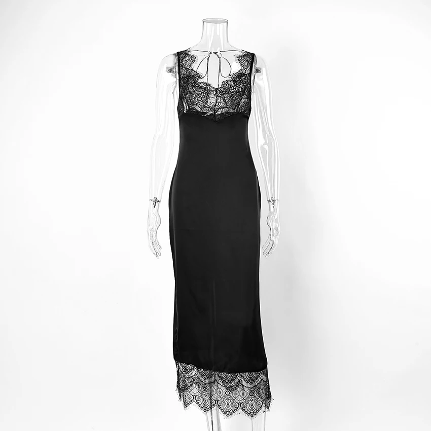 Linad Elegant Black Lace High Waist Long Dress Sexy Backless Ankle Length Dresses Female Summer Fashion Slim Party Dress 2026
