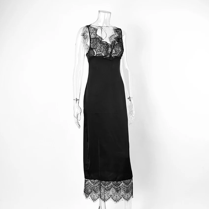 Linad Elegant Black Lace High Waist Long Dress Sexy Backless Ankle Length Dresses Female Summer Fashion Slim Party Dress 2026