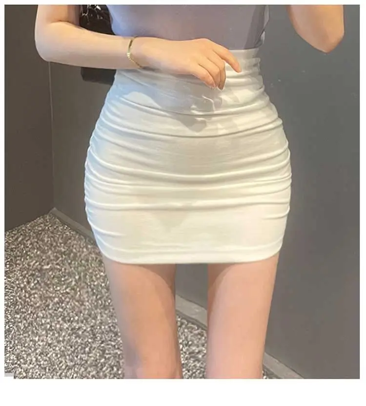 Casual White Bodycon Mini Skirts Women Summer Elastic Waist Korean Fashion Clothing Slim Sexy Office Ladies Black Pencil Skirt