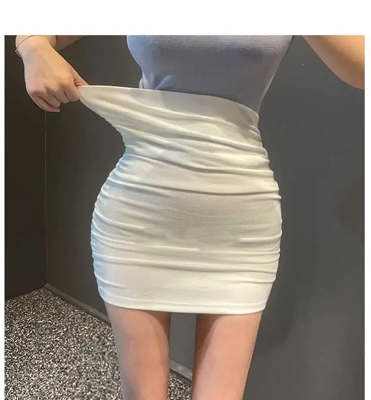 Casual White Bodycon Mini Skirts Women Summer Elastic Waist Korean Fashion Clothing Slim Sexy Office Ladies Black Pencil Skirt