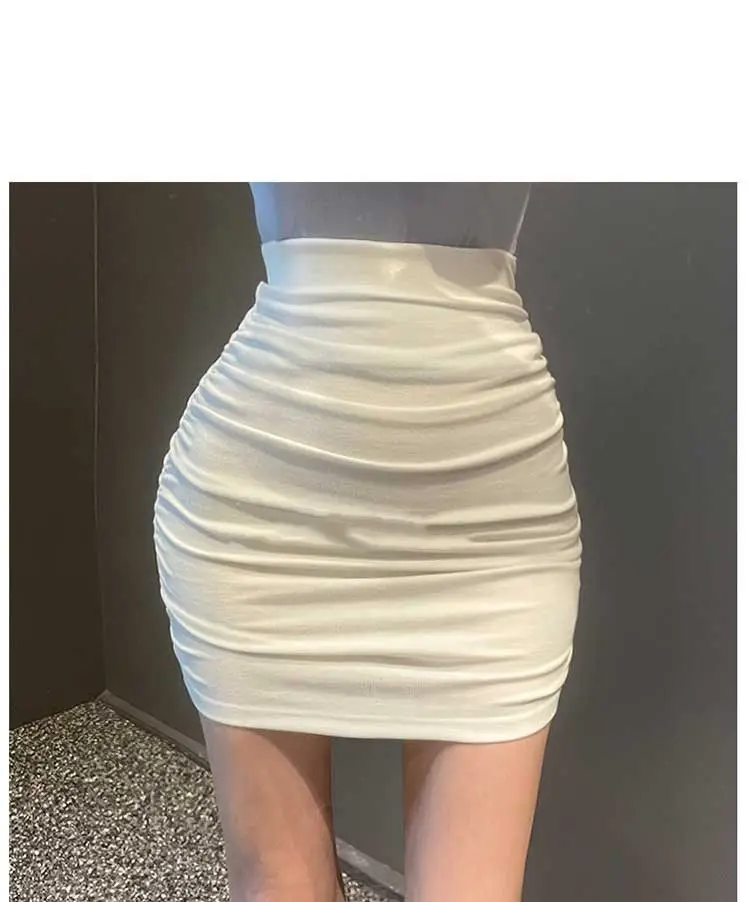 Casual White Bodycon Mini Skirts Women Summer Elastic Waist Korean Fashion Clothing Slim Sexy Office Ladies Black Pencil Skirt