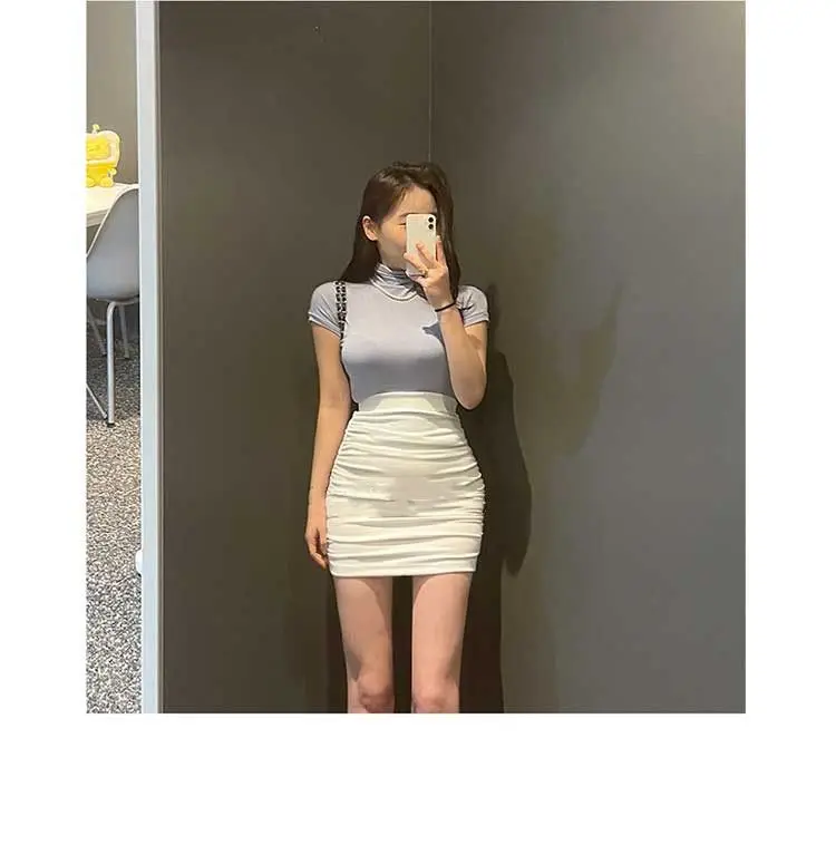 Casual White Bodycon Mini Skirts Women Summer Elastic Waist Korean Fashion Clothing Slim Sexy Office Ladies Black Pencil Skirt