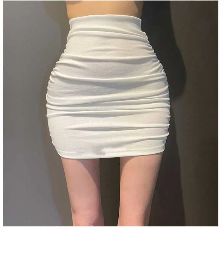 Casual White Bodycon Mini Skirts Women Summer Elastic Waist Korean Fashion Clothing Slim Sexy Office Ladies Black Pencil Skirt