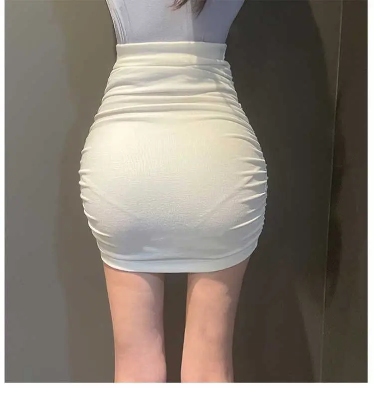 Casual White Bodycon Mini Skirts Women Summer Elastic Waist Korean Fashion Clothing Slim Sexy Office Ladies Black Pencil Skirt