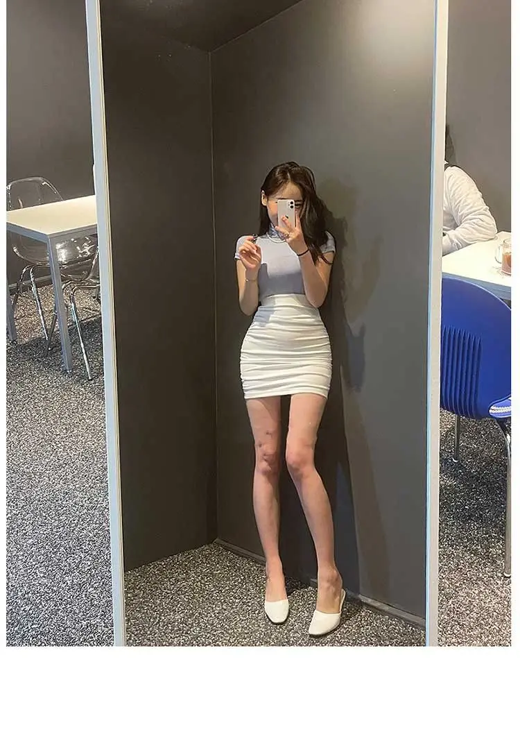 Casual White Bodycon Mini Skirts Women Summer Elastic Waist Korean Fashion Clothing Slim Sexy Office Ladies Black Pencil Skirt