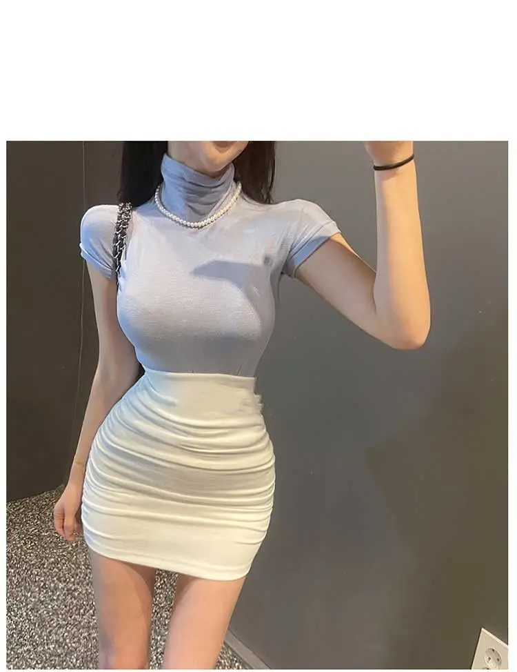Casual White Bodycon Mini Skirts Women Summer Elastic Waist Korean Fashion Clothing Slim Sexy Office Ladies Black Pencil Skirt