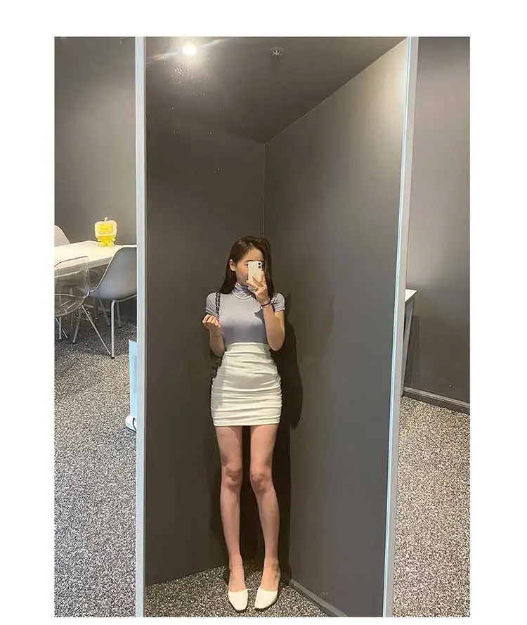 Casual White Bodycon Mini Skirts Women Summer Elastic Waist Korean Fashion Clothing Slim Sexy Office Ladies Black Pencil Skirt