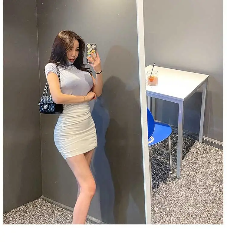 Casual White Bodycon Mini Skirts Women Summer Elastic Waist Korean Fashion Clothing Slim Sexy Office Ladies Black Pencil Skirt