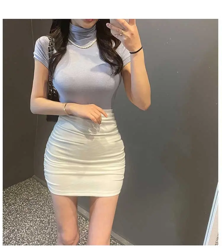 Casual White Bodycon Mini Skirts Women Summer Elastic Waist Korean Fashion Clothing Slim Sexy Office Ladies Black Pencil Skirt