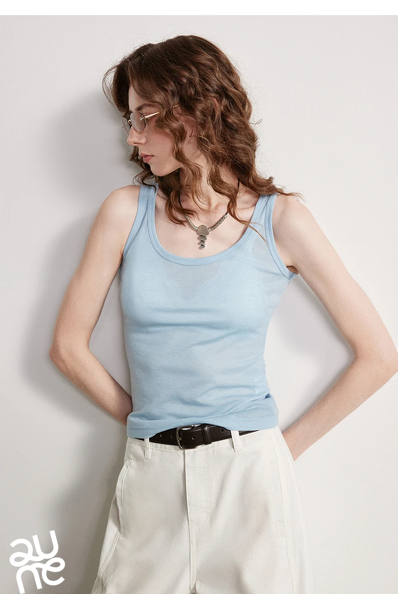 TOYOUTH Women Wool Tank Top 2026 Spring New Nude-Feel Mask-Inspired Fitted Crop Base Layer