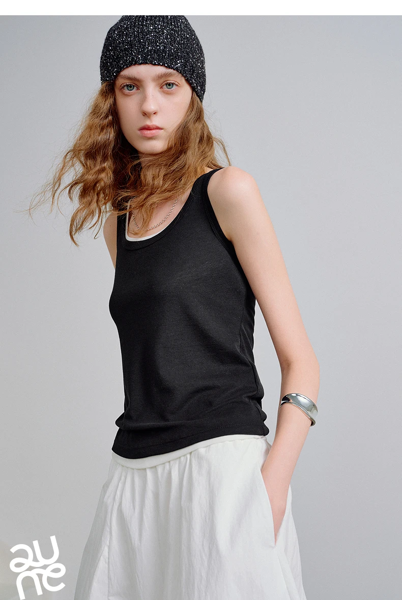 TOYOUTH Women Wool Tank Top 2026 Spring New Nude-Feel Mask-Inspired Fitted Crop Base Layer