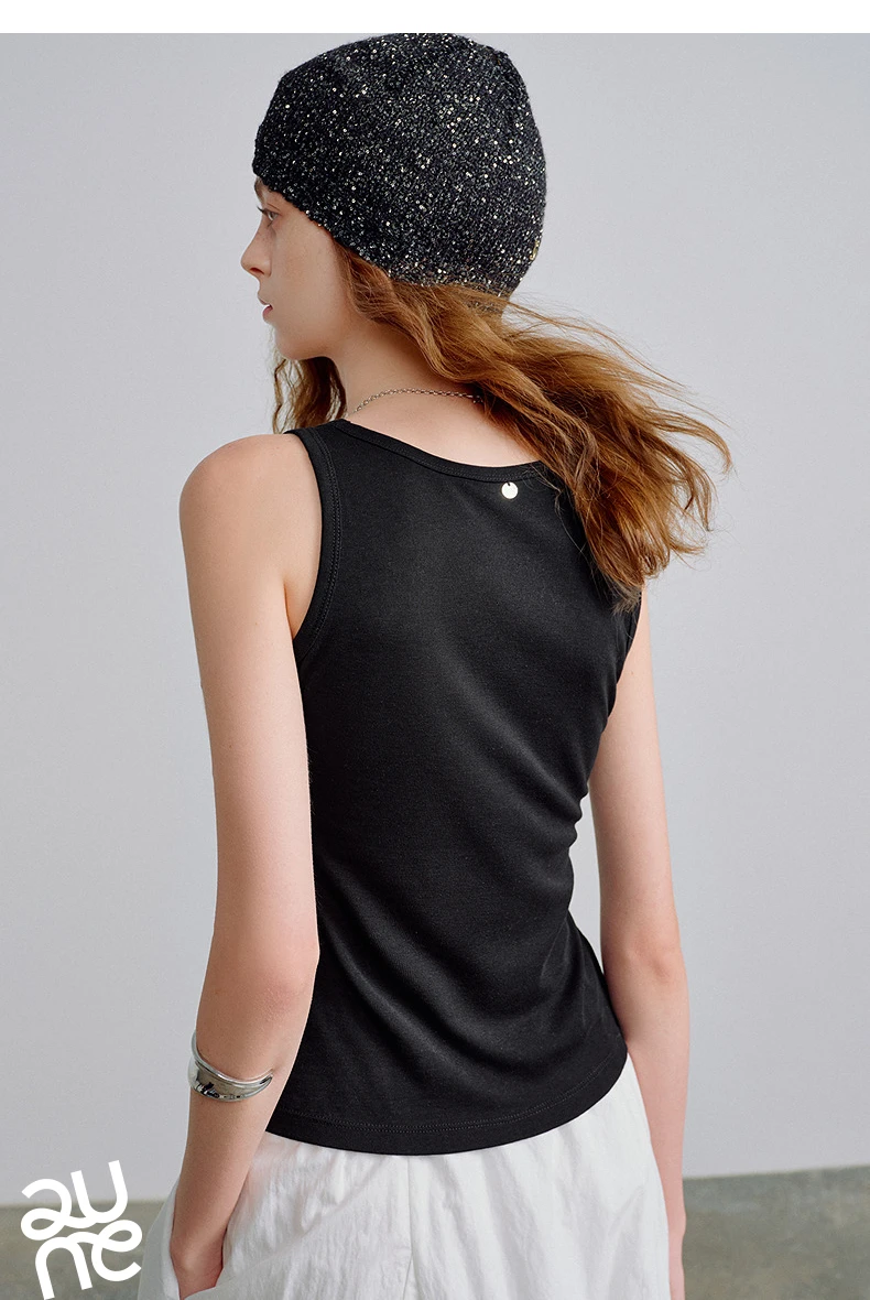 TOYOUTH Women Wool Tank Top 2026 Spring New Nude-Feel Mask-Inspired Fitted Crop Base Layer
