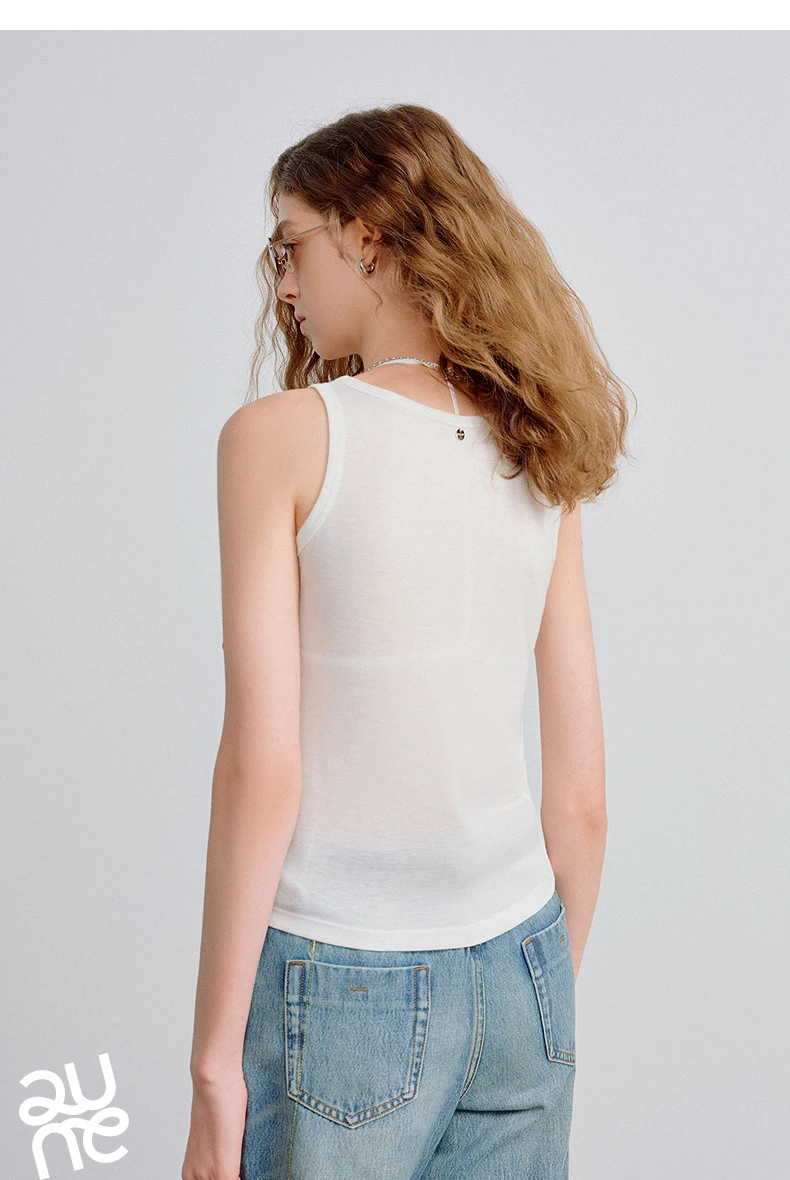 TOYOUTH Women Wool Tank Top 2026 Spring New Nude-Feel Mask-Inspired Fitted Crop Base Layer