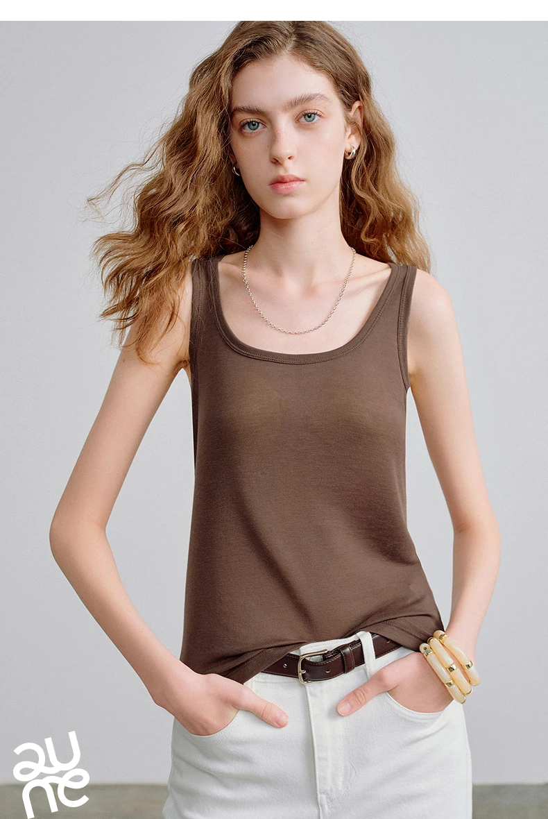 TOYOUTH Women Wool Tank Top 2026 Spring New Nude-Feel Mask-Inspired Fitted Crop Base Layer