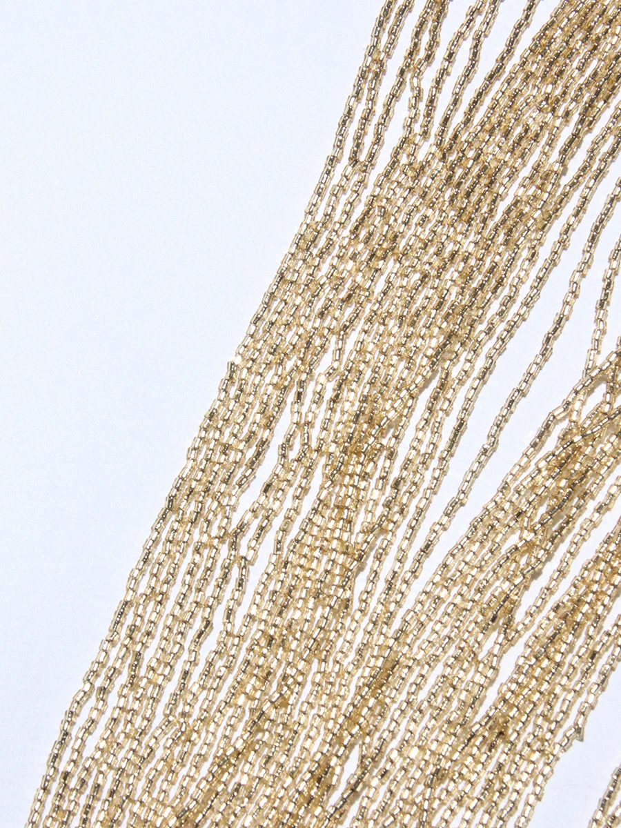 TWOTWINSTYLE Chic Formal Ceremonies Gold Fringe Cape for Women Stand Collar Luxury Beading Decoration for Red Carpet Gala Events