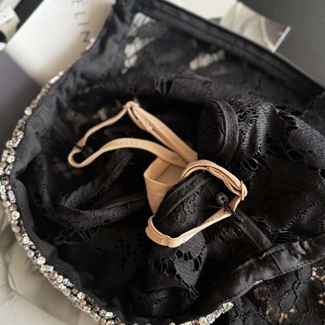 Summer New round Neck Black Lace Sleeveless Dress High Quality Fashion Sexy Hollow Diamond Embedded Mini Skirt for Women