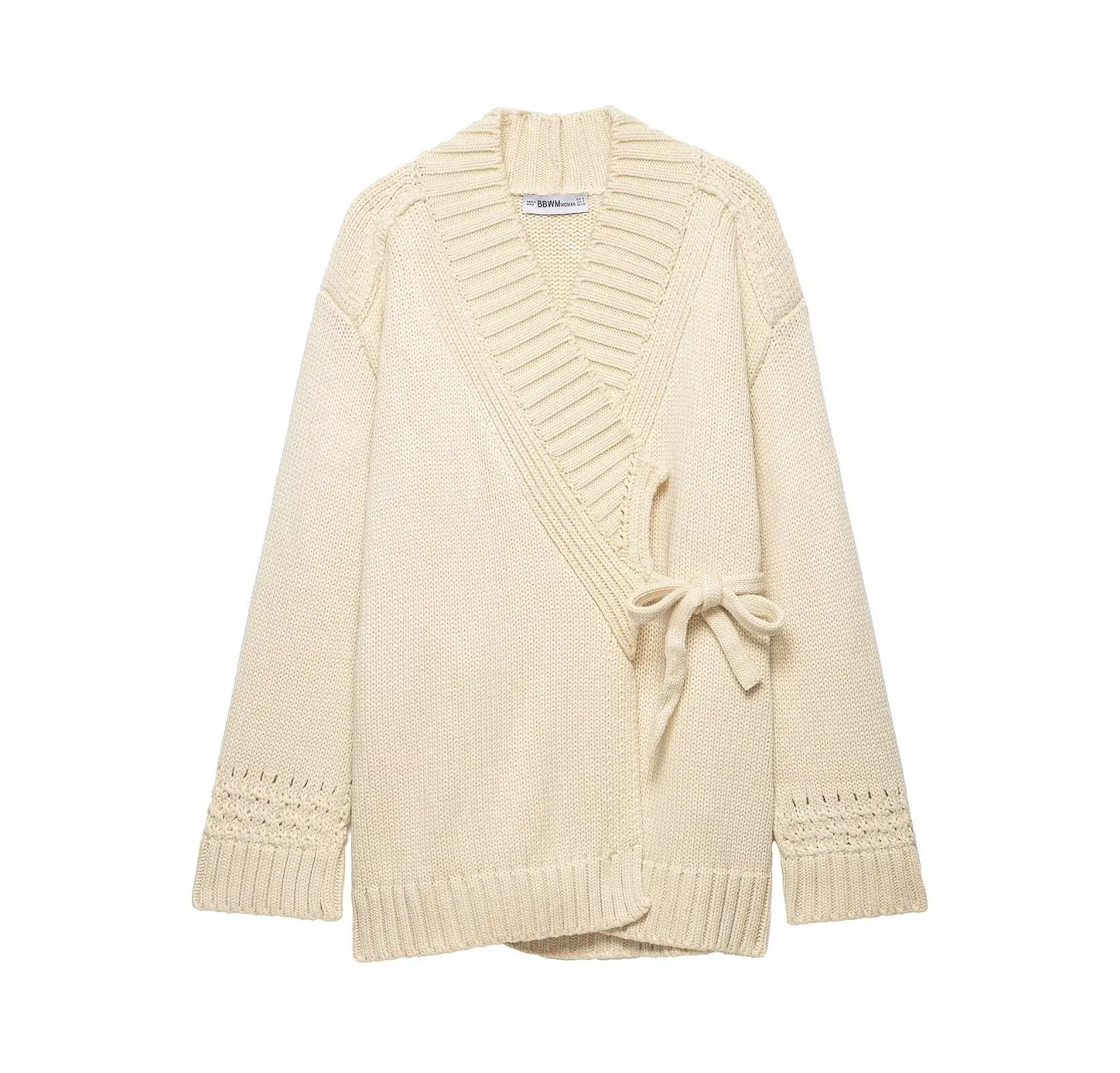 Fashion Casual Knitted Double-Breasted Jacket Women's Wrap Knit Cardigan Belt Shawl Collar Openwork Cuffs Oversized Sweater LS3K