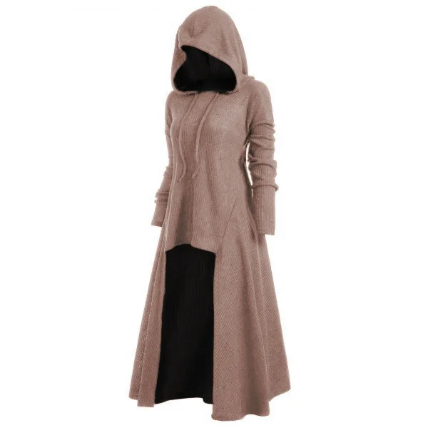 Women's Plus Size Irregular Long Dress Hooded Casual Loose Elastic Solid Color Jacket Coat