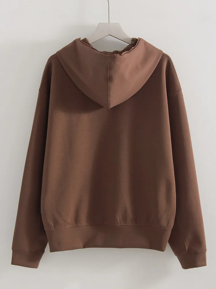 Streamgirl Brown Hoodies With Lace Women Oversize Plain Spring Elegant Butter Yellow Hooded Sweatshirts For Women Oversized
