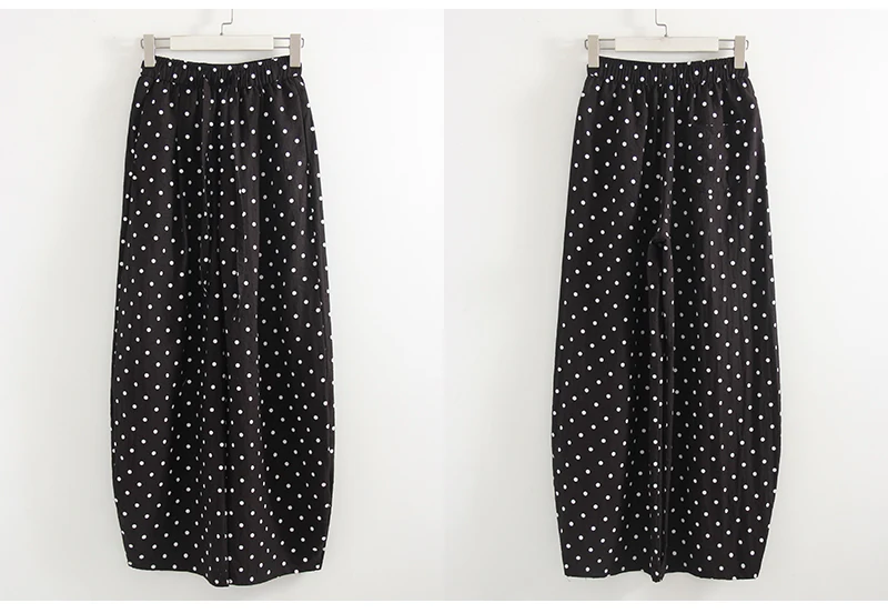 Black Polka Dot Linen Pants Women Wide Leg Summer Trousers Baggy For Ladies White Oversize Cotton Linen Pants Woman Wide